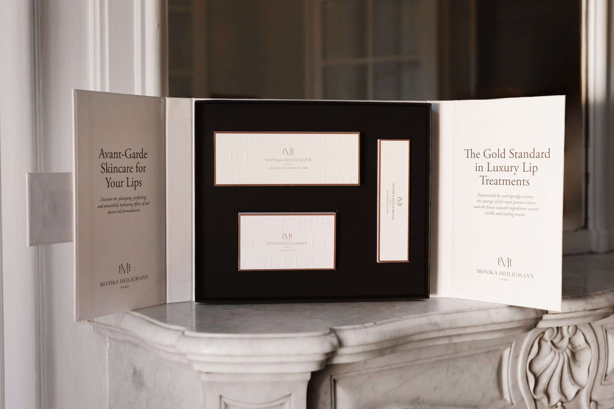Lip Perfecting Set packaging showcasing luxury lip treatments and avant-garde skincare for lips.